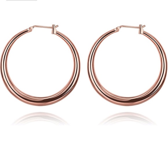 18K rose gold plated earrings 1.5” Round earrings Hoop earrings - Picture 2 of 4